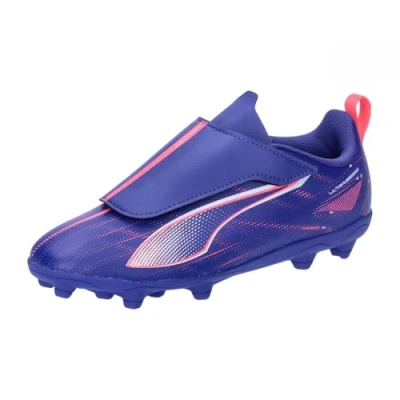 Image of Puma Ultra 5 PLAY FG/AG JR Unisex Moulded stud football boots for kids, Size: 10K, Lapis lazuli/white/sunset glow Synthetics