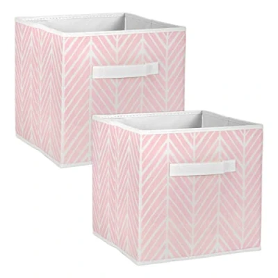 Image of DII Foldable Polyester Herringbone Bin, Small Set, 11x11x11 Cube, Mauve