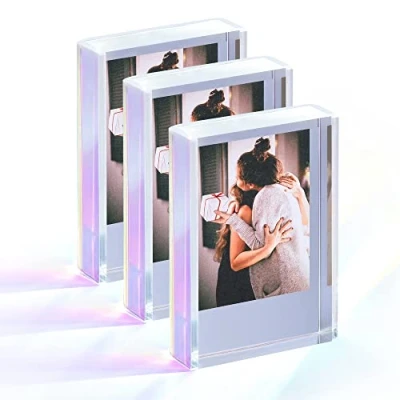 Image of Janaden Acrylic Picture Frame 2x3 Polaroid Photo Frames Small Iridescent Free Standing Mini Display for Fujifilm and Film (3 Pack)