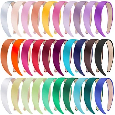 Image of SIQUK 30 Pieces Women Headbands 1 Inch Wide Non slip Colourful Satin DIY Hair Band for and Girls, Colours