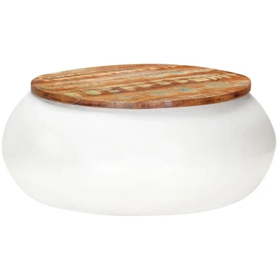 Image of vidaXL Coffee Table White 68x68x30 cm Solid Reclaimed Wood