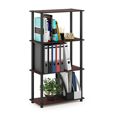 Image of Furinno Turn N Tube 4 Tier Multipurpose Shelf Display Rack with Round Tubes, Dark Cherry/Black