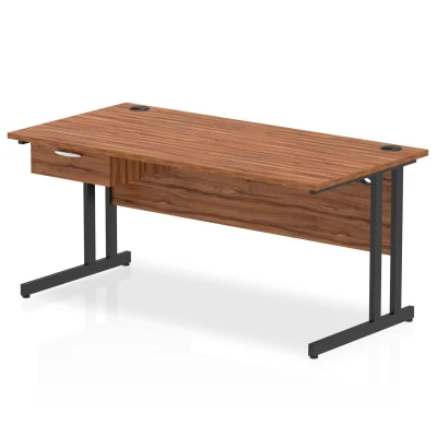 Image of Impulse 1600x800 Desk Walnut/Black Cantilever Leg 1x1 Drawer Fixed Ped