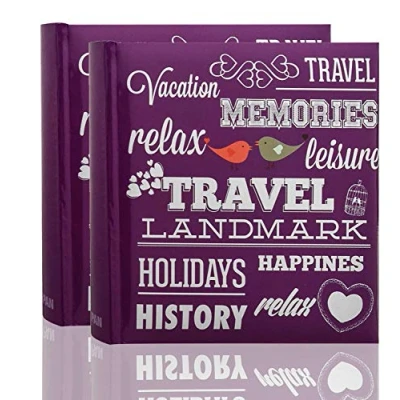 Image of Arpan 2 x Photo Album 200 6 4&#039;&#039; / 15 10 cm Photos Slip in Picture CD/DVD Pocket Memo Writing Area Gifting (Slogan Art Purple)