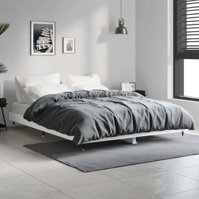 Image of vidaXL White Double Bed Frame Base 135x190 cm Engineered Wood Bedroom Modern Bedstead with Supportive Plywood Slats, Streamlined Design