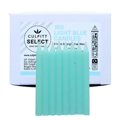 Image of Culpitt Select Light Blue Birthday Candles, Pack of 100, 51mm Bright Celebration Cake Candles for Party, Birthday, Treats
