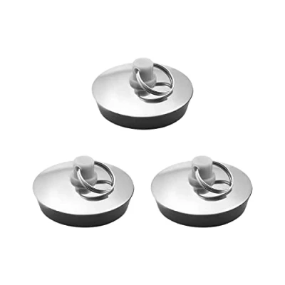 Image of MroMax 3pcs 37mm Dia Kitchen Drain Plug Water Stopper Stainless Steel Bathroom Bath Tub Sink Basin Drainage Silver Black