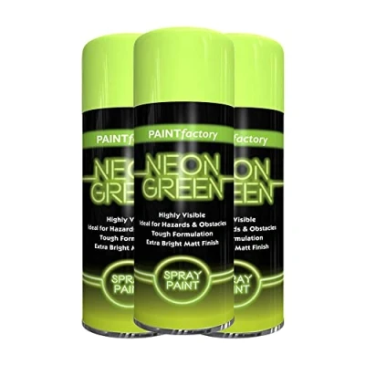 Image of Classic Signature 3 x Neon Green 200ML, Spray Paint Aerosol Fluorescent Bright Graffiti (Banksey) Matt Finish