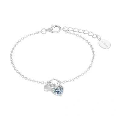Image of s.Oliver bracelet 925 sterling silver girls children arm jewelry, with cubic zirconia synth, 14+2 cm, silver, heart, Comes in jewelry gift box, 2036454