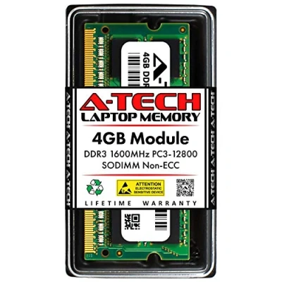 Image of A Tech 4GB DDR3 1600MHz PC3 12800 CL11 SODIMM 204 Pin Non ECC SO DIMM Laptop, Notebook RAM Memory Module