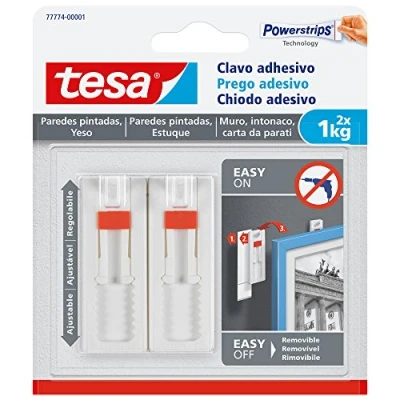 Image of tesa SMS Clavo Adhesivo Ajustable Hasta 1kg Para Pared Pintada, Standard, TE77774 00001 00