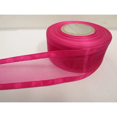 Image of 2 metres x 40mm Edged Organza Ribbon Magenta Dark Pink Double Sided Satin Edge Sheer 40 mm 4cm