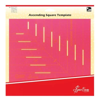 Image of Sew Easy Ascending Square Template 25cm/10 Quilting &amp; Patchwork Rule for Applique Sewing, Transparent Acrylic Non Slip