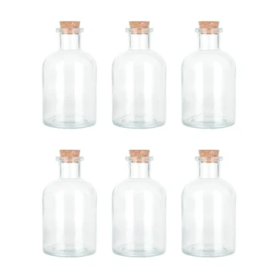 Image of Magic Season Decorative Glass Bottles with Cork Stoppers (5 fl oz. Round / 6 Pcs)