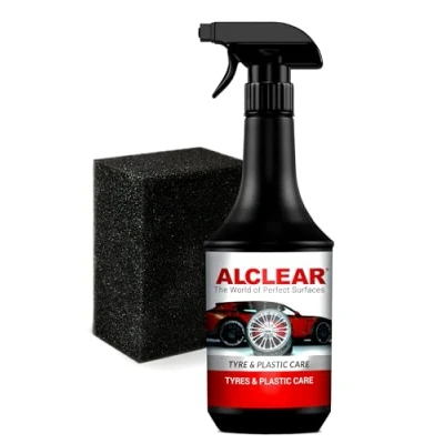 Image of ALCLEAR 721RK car tire gloss and plastic care, rubber satin finish, 1,000 ml, with application sponge, black