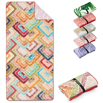 Image of Fit Flip microfibre beach towel large lightweight, compact and super absorbent sand free quick dry towel, 100% recycled travel Fancy Squares 200x90cm