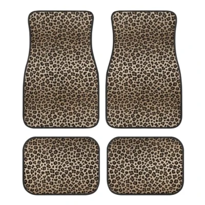 Image of FJQWKLF Leopard Print Car Floor Mats Carpets 4 Pack Non Slip Vehicle Rugs Carpet Universal Fit Most SUV Truck Van