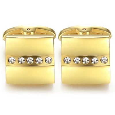 Image of HONEY BEAR Mens Crystal Cufflinks Stainless Steel Gold Square Business Wedding Gift