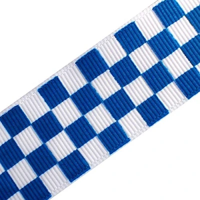 Image of Chequered Flag Grosgrain Ribbon Two Tone Ska 15mm Wide (Blue, 2 metres)