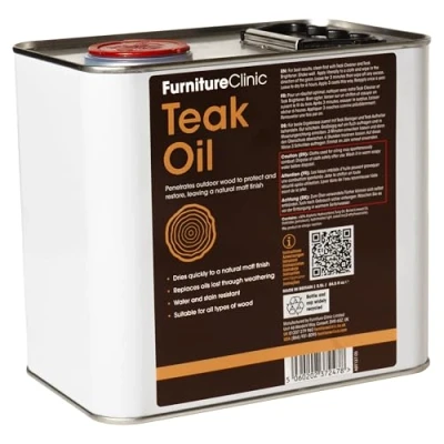 Image of Furniture Clinic Teak Oil For Wood 2.5L Restore &amp; Prevent Drying of Indoor Outdoor Wooden Garden Quick Restorer Protector Treatment, Natural Matt Finish