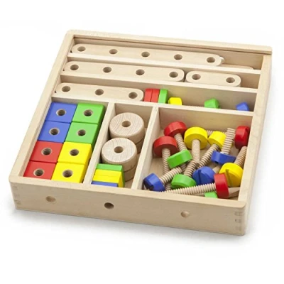Image of Viga Wooden 53 Piece Model Construction Set Childrens Wood Block Building Kit