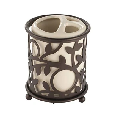 Image of iDesign Vine Bathroom Countertop Toothbrush Holder, Vanilla/Bronze