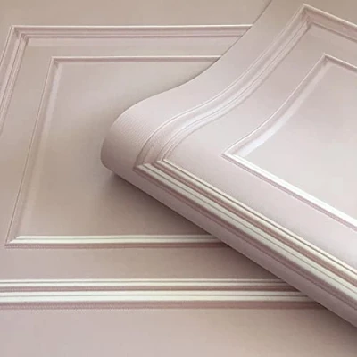 Image of YöL Amara Wood Panel Effect Wallpaper Textured Vinyl Pink Metallic