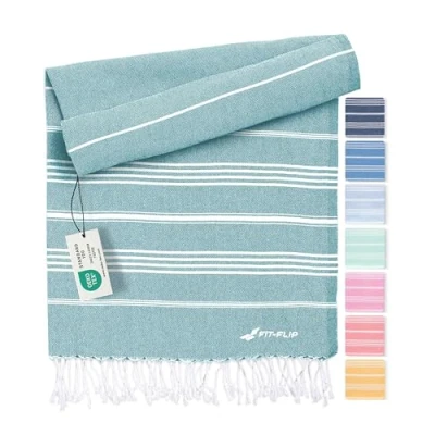 Image of hammam towel beach XXL made from 100% recycled cotton Quick drying Turkish towels, fouta, pestemal towels ideal as a blanket Petrol 200x200cm Sultan