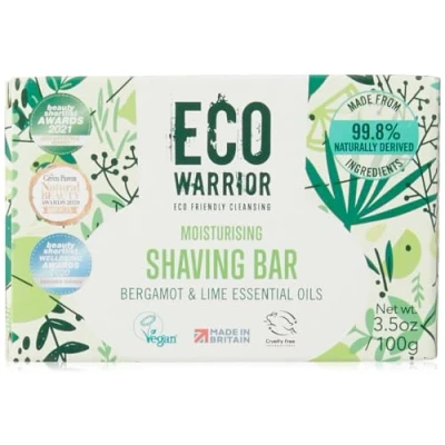 Image of Eco Warrior Shaving Soap Vegan, Cruelty Free, No SLS or Parabens, For Men &amp; Women, Contains Moisturising Coconut Oil Shea Butter, Fragranced With Bergamot Lime, Gift Him, 100g