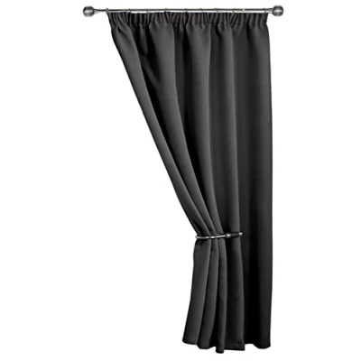 Image of Emma Barclay Cali Pencil Pleat Woven Thermal Blackout Door Curtain in Charcoal Width 66&quot; x 84&quot;Drop (168x213cm)