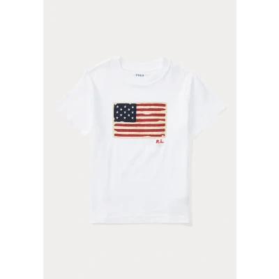 Image of Polo Ralph Lauren FLAG Cotton Jersey Tshirt Unisex Print for kids, Size: 8y, White