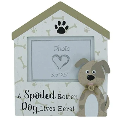 Image of Dog Photo Frame Picture A Spoiled Rotten Lives Here Wooden Cream 3.5x5&quot;