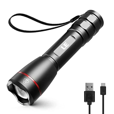 Image of Lepro LED Torch Rechargeable, 15000 Lux Super Bright Adjustable Focus Flashlight, Long Battery Life, 5 Lighting Modes, IPX4 Waterproof, OSRAM P9 Powerful for Camping, Power Cuts, Hiking, Outdoor