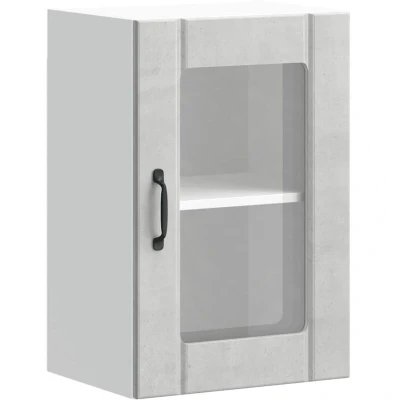 Image of vidaXL Kitchen Wall Cabinet Lucca Concrete Grey Engineered Wood w/Glass Doors, Modern Storage, 40x31x60 cm