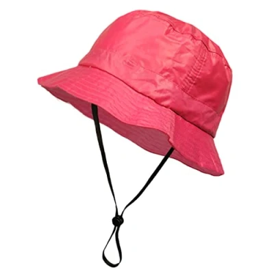 Image of Toutacoo, Adjustable Bucket Rain Hat, Nylon Look, with Removable Chinstrap (24 Fuchsia Pink Chinstrap/M L)