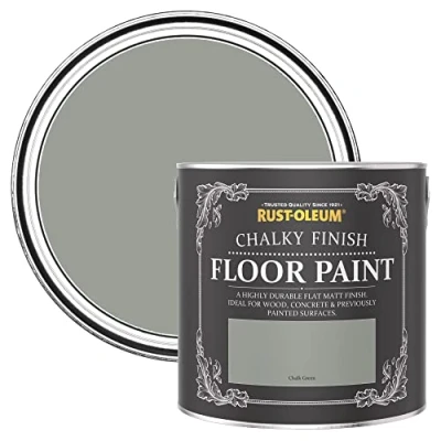 Image of Rust Oleum Green Scratch Resistant Floor Paint in Matt Finish Chalk 2.5L