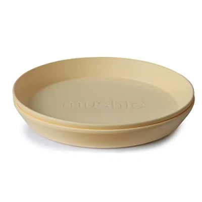 Image of Mushie Dinnerware Plates for Kids Tableware 1x Set of 2 Reusable BPA Free Dishwasher &amp; Microwave Safe Made in Denmark Round (Pale Daffodil)