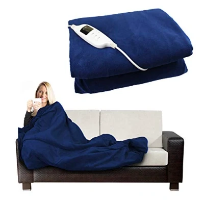Image of Electric Heated Throw Over Under Blanket Fleece Washable Polyester Warm Mattress (Navy)