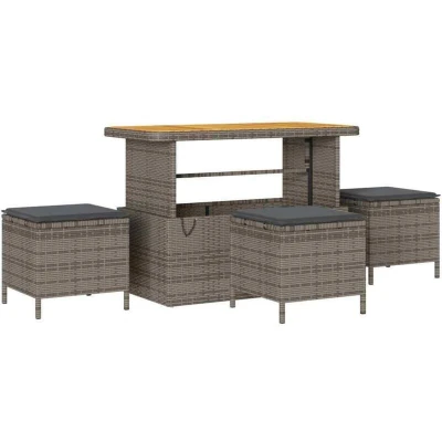 Image of vidaXL 10 Piece Garden Sofa Set with Cushions Grey Poly Rattan Acacia