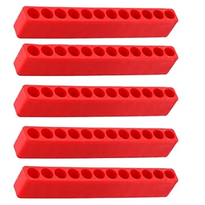 Image of Screwdriver hole Plastic 12 Bit Storage Strip Case Tool for Hex Shank Bits Red 5pcs