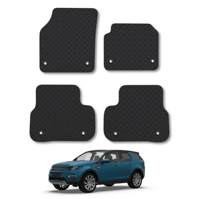 Image of Rubber Car Mats Compatible with Land Rover Discovery Sport (2015 2020) Tailored Fit Floor Set Accessory Black Custom 4 Pieces Clips Anti Slip Backing, Heavy Duty &amp; Waterproof