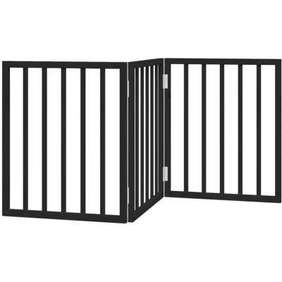 Image of vidaXL Dog Gate Foldable 3 Panels Black 150 cm Poplar Wood