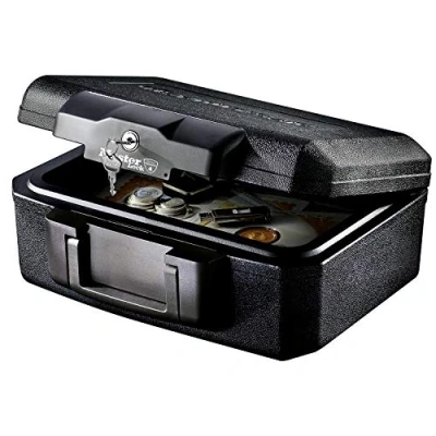 Image of MASTER LOCK Certified Fireproof Safe Box with Key, 5L, 362 x 156 284 mm, Portable carrying handle, Black, for home and professionals