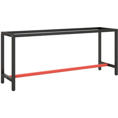 Image of vidaXL Work Bench Frame Matte Black and Red 190x50x79 cm Metal