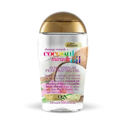 Image of OGX Coconut Miracle Oil Extra Strength Penetrating Hair for Dry, Damaged, and Frizzy Hair, Intense Hydration, Frizz Control, Shine with Oil, Tiare, Vanilla Bean Extracts, 100 ml