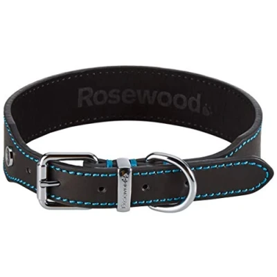 Image of Rosewood Luxury Leather Dog Collar, 18 22 inch, Black