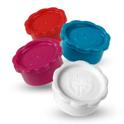 Image of GRÄWE lids for Sodastream glass bottles Penguin and Crystal, set of 4 bottle lids, completely tight lid, colourful in red, white, pink, turquoise