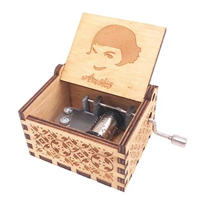 Image of Amelie Music Box Hand Crank Musical Carved Wooden,Play the Theme Song of Amelie,Brown