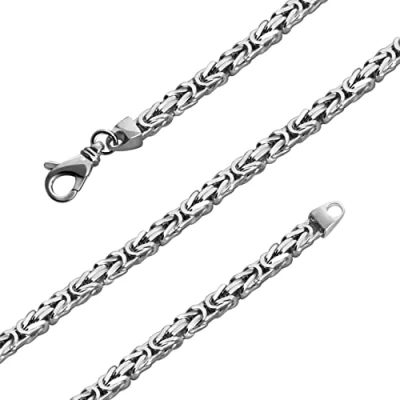 Image of Avesano 925 Sterling Silver Byzantine Chain Men&#039;s Necklace, 4 mm Width, Genuine Chain, Solid Worked with Jewellery Box, Length 45 cm 70 cm, Model 101096 0, Silver, Diamond