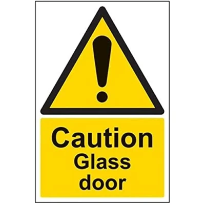 Image of V Safety Caution Glass Door Warning Sign 200mm x 300mm Self Adhesive Vinyl